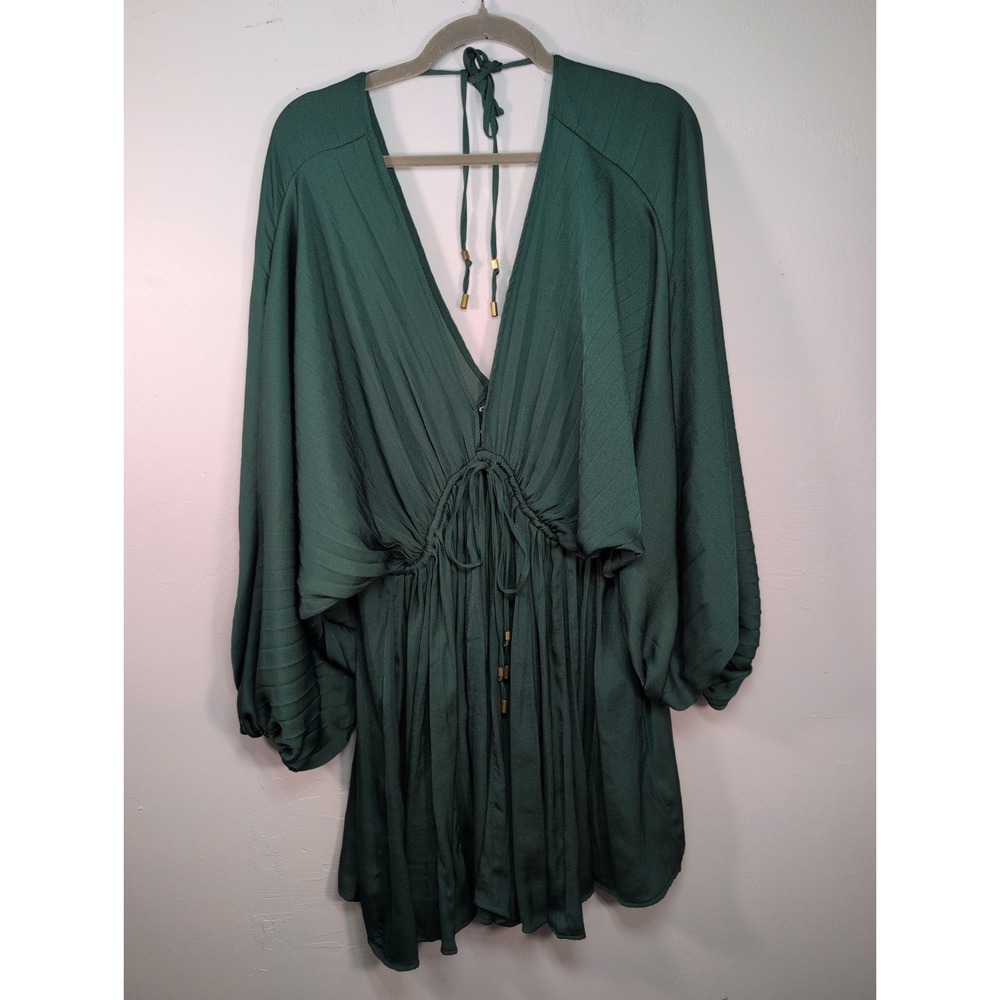 Free People Arzel Long Sleeve Mini Dress  in Green XS